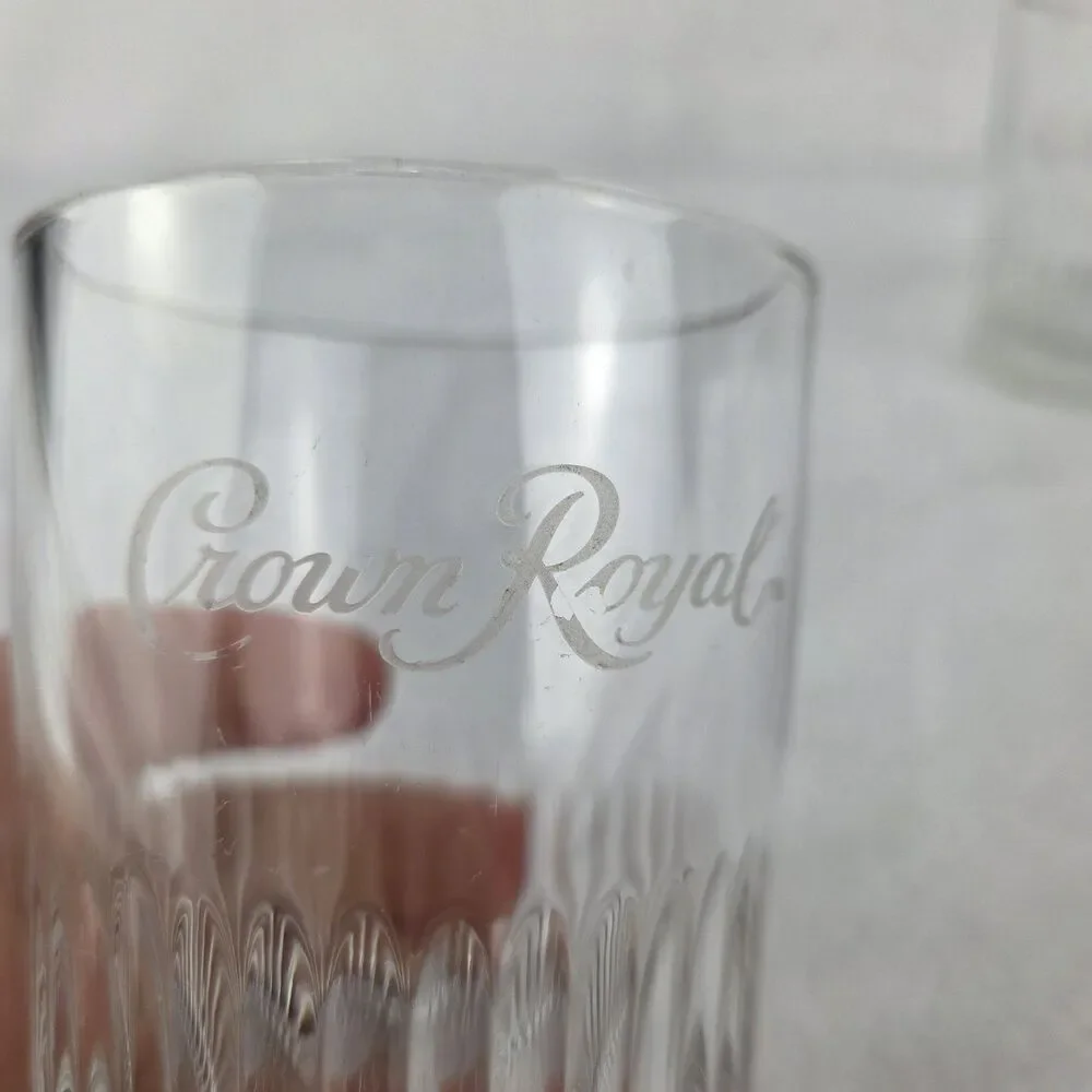 Set of 2 Crown Royal Whiskey Rocks Glasses Etched Logo Heavy Base Bar Tumblers